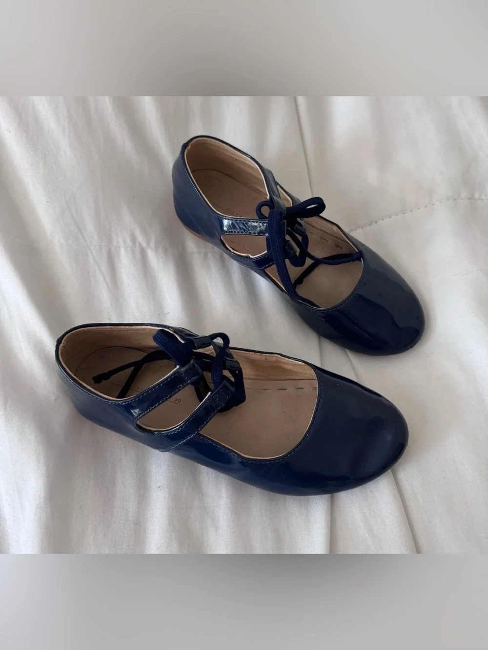 Zara Navy Patent Mary Jane with Lace Tie